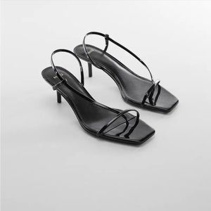 MANGO Strappy Heeled Black Sandals